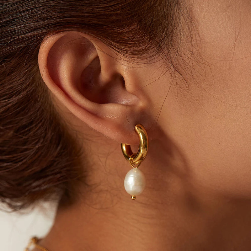 Stainless Steel Gold Plated Earrings Pearl Pendants Women's Earrings Trend Simple Pendant Earrings Party Jewelry 2022