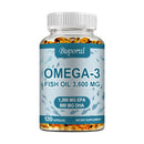 Omega 3 Fish Oil - Benefits The Cardiovascular System, Cognitive Function, and Learning Ability - 120 Capsules