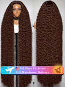 YKB Curly HD 220% 13x6 Chocolate Brown Deep Wave Human Hair Wigs Lace Front Water Wave Transparent Lace Frontal Wig 30 40 Inch