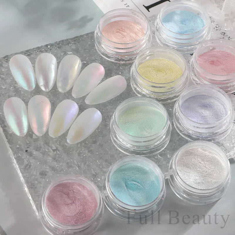 White Chrome Nail Fairy Powder Iridescent Glitter Aurora Mirror Pigment Holographic Nail Art Dust Manicure Nail Accesories NFX01