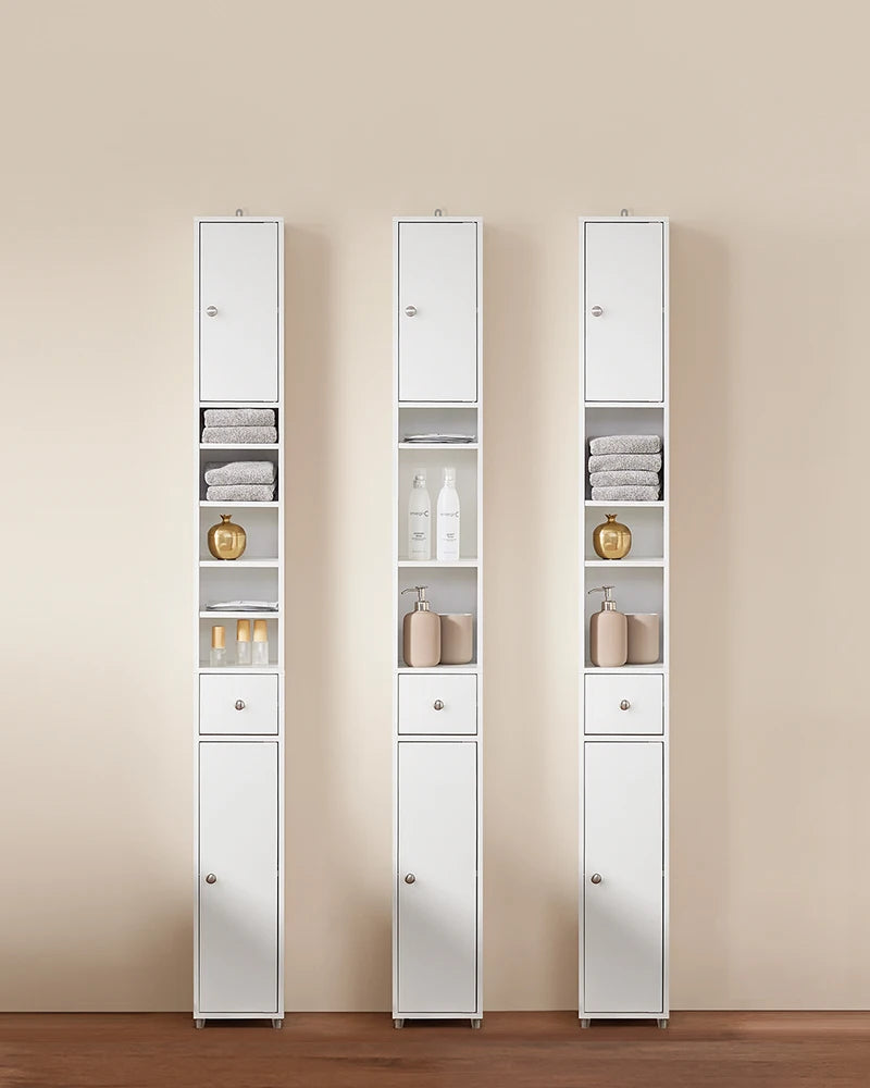 SoBuy BZR34 high cabinet with 5 compartments Bathroom cabinet with 1 drawer and doors bathroom furniture White BHT about 20x180x20cm