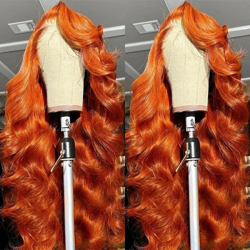 30 40 Inch Orange Ginger Body Wave Human Hair Wigs 13x6 HD Lace Frontal 350 Colored Water Wave Wig Brazilian Preplucked Raw Hair