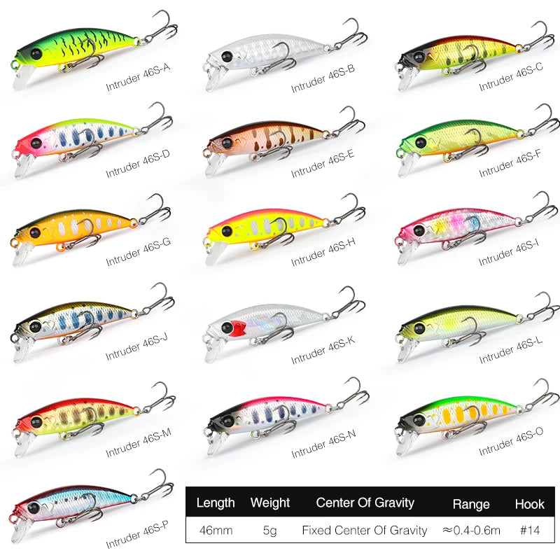 TSURINOYA 46S Sinking Minnow Fishing Lure Intruder 46mm 5g Artificial Trout Ajing Stream Lake Jerkbait Rockfishing Hard Baits