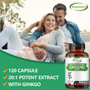 Korean Red Panax Ginseng + Ginkgo Biloba - Increases Energy, Stamina & Performance, Supports Mental Health - 120 Capsules