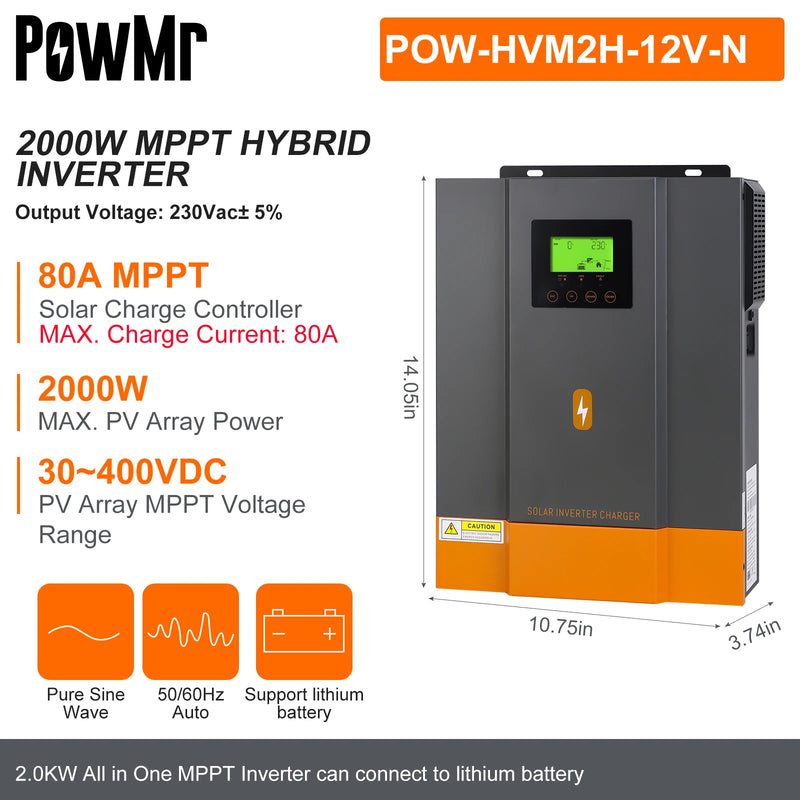 PowMr 3.2KW 24V Hybrid Solar Inverters 12V V Pure Sine wash 80A MPPT Solar Charge Controller Charges lithium Battery With WIFI