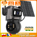 Outdoor 4K HD Built-in Battery Dual Lens Solar WiFi Camera Security Camera Solar Panel Wireless Cam PIR Alarm iCsee
