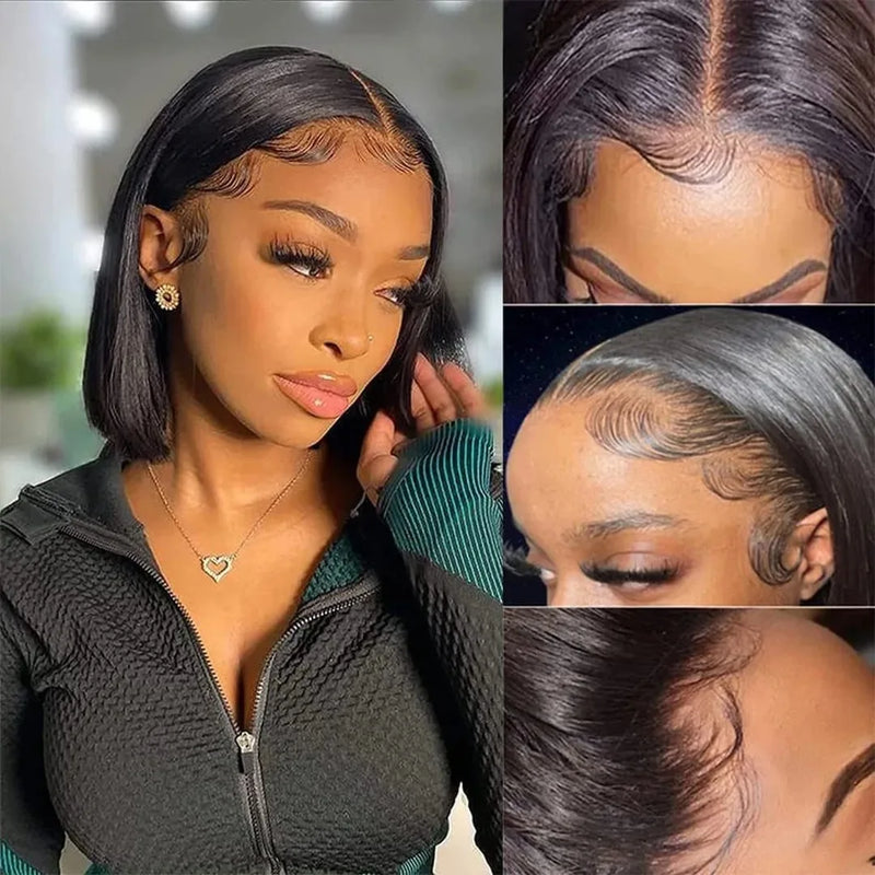 200denstiy Straight Short Bob 13x4 Hd Lace Frontal Human Hair Wigs 5x5 Transparent Lace Glueless Closure Wig Brazilian For Women