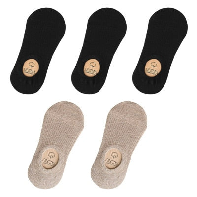 5 Pairs Women Cotton Invisible No show Socks Non-slip Summer Candy Solid Low cut Sock Slipper Fashion Thin Ankle Boat Socks