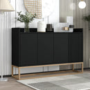 Modern minimalist style sideboard 4-door handleless buffet cabinet for dining room, living room, kitchen (black)