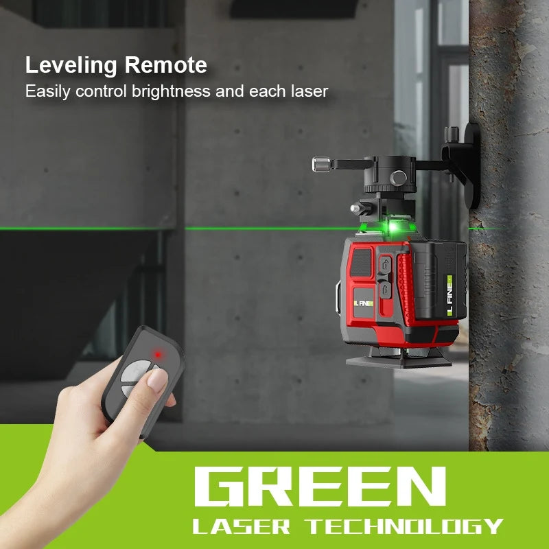 Professional 16 Lines 4D Laser Level Automatic 3 ° Line-holding pole Wall 360 Horizontal And Vertical Super power Green Beam