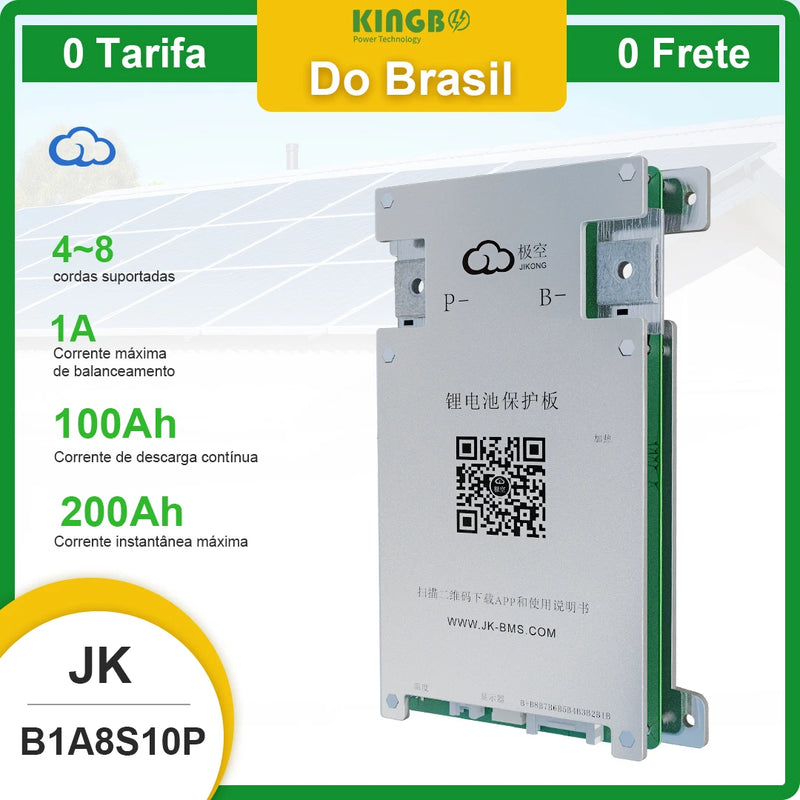 【Do Brasil】Smart BMS JK-B1A8S10P 4S~ 8S 12V 24V Kingbo Power Battery With 1A Active Balabce ,included  Switch