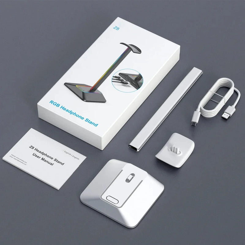 Hot sale Sma RGB Gaming Headphone Stand with USB Ports Support Touch Control Light For All Headphones Size