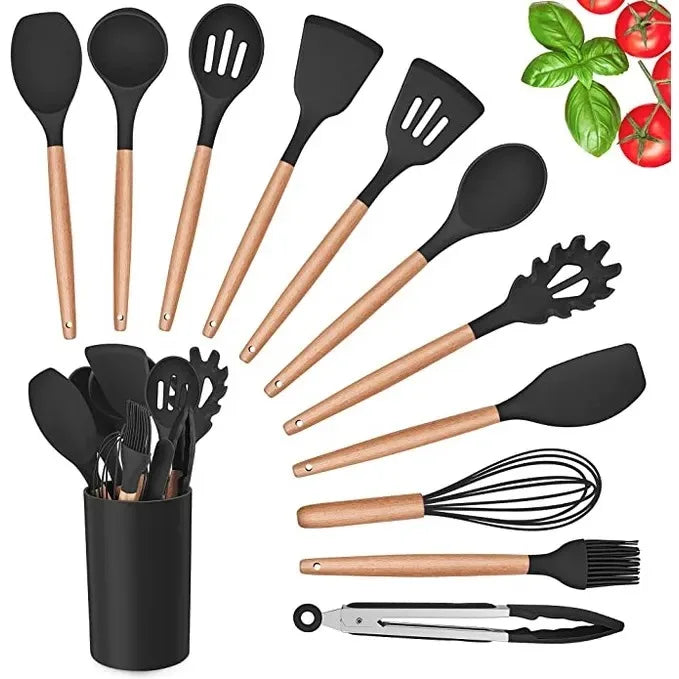 Drop Kit 12 Peças Colher para Cozinha Silicone BPA Antiferrugem Utensílios de Cozinha Jogo de Colher