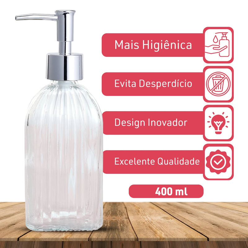 Dispenser De Vidro 400ml Transparente Sabonete Líquido E Álcool Banheiro - Dolce Home