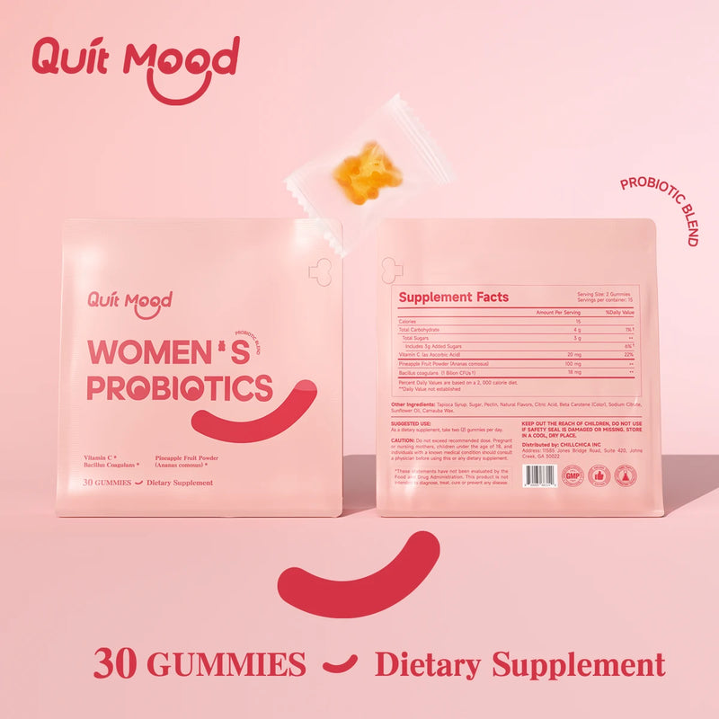 Quitmood Feminine Balance Gummies - Hawaiian Pineapple - Women's Probiotics-ph Balance- 30 Gummies, individual package vitamin C