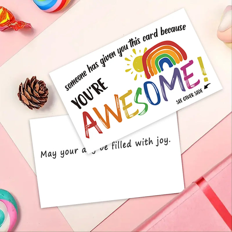 50 pcs, ‘You're Awesome’ Rainbow Encouragement Cards, Motivational Cards, Thank You Cards for Students, Teachers, and Staff