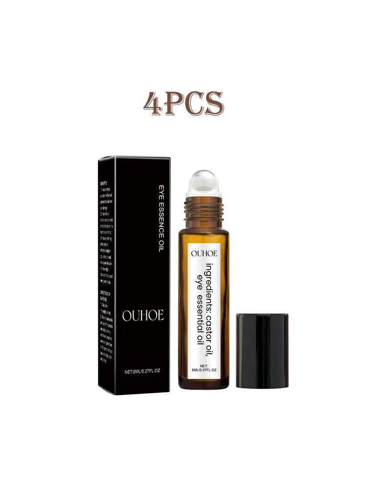 Ouhoe 8ml Castor Oil Anti Dark Circles Eye Serum Roller Moisturize Skin Tighten Remove Eye Bag Puffiness Nourishing Eye Serum