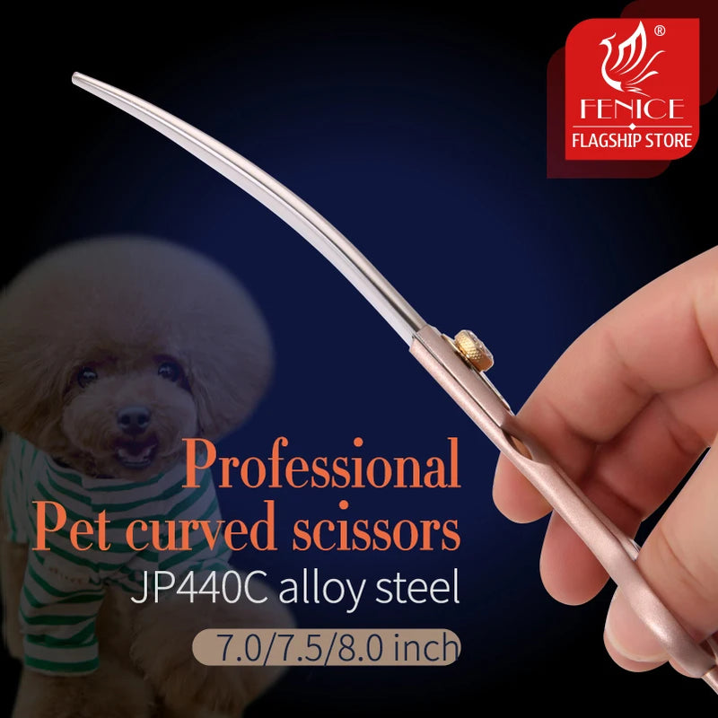 Fenice Professional 7 inch 7.5 inch 8 inch rose gold pet dog small animal grooming hair cut curved scissors