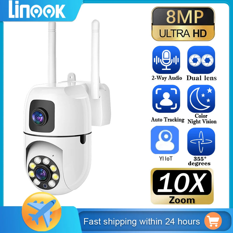 Linook YILOT,Dual lens camera,CCTV camera 360 degree,CCTV camera with intelligent color night vision, WiFi,full HD 8MP outdoor