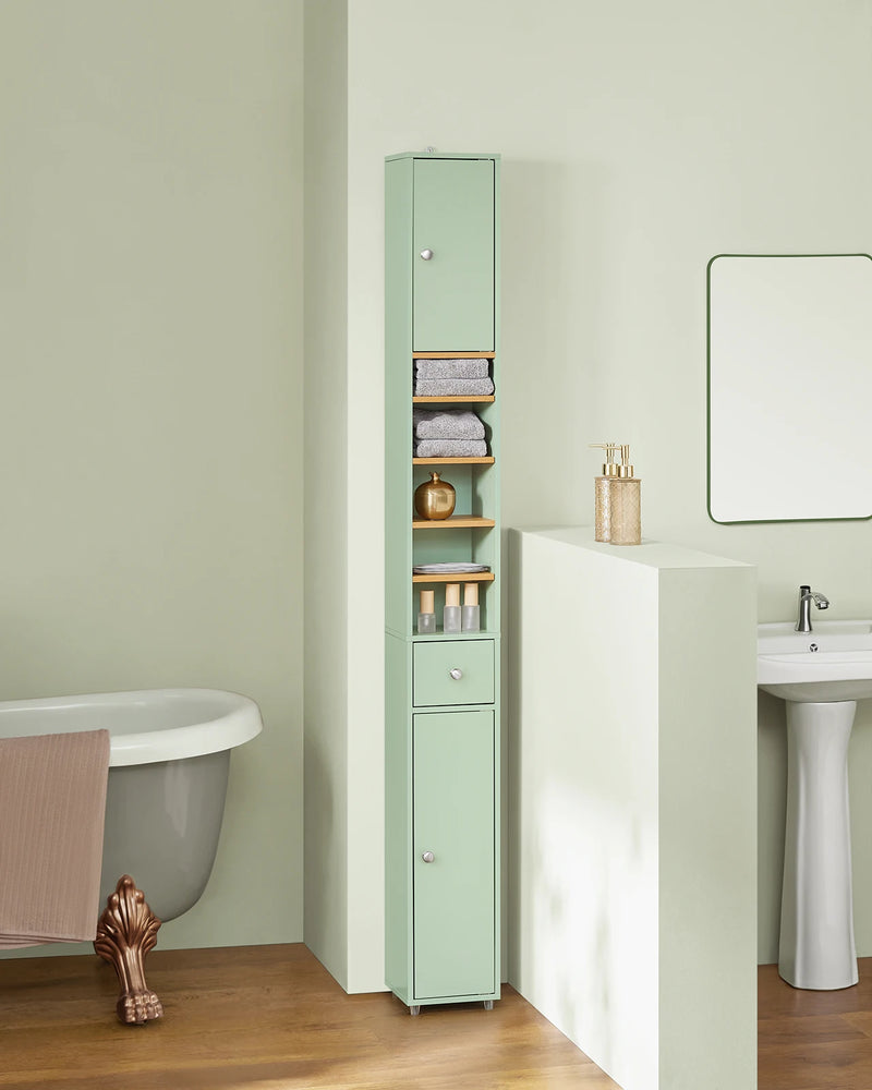 SoBuy BZR34 high cabinet with 5 compartments Bathroom cabinet with 1 drawer and doors bathroom furniture White BHT about 20x180x20cm