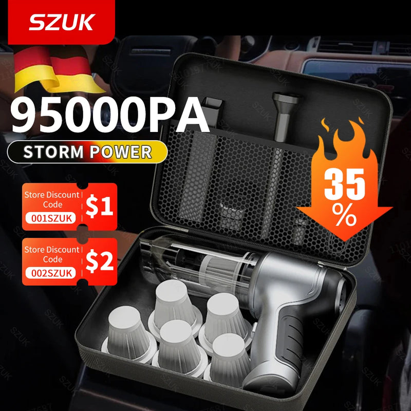 SZUK 95000PA Car Vacuum Cleaner Mini Cleaning Machine for Car Strong Suction Handheld Portable Home Appliance Wireless Cleaner