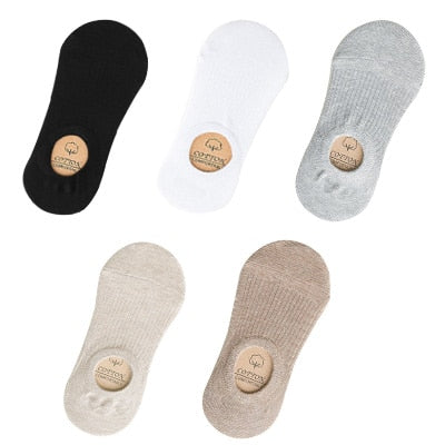 5 Pairs Women Cotton Invisible No show Socks Non-slip Summer Candy Solid Low cut Sock Slipper Fashion Thin Ankle Boat Socks