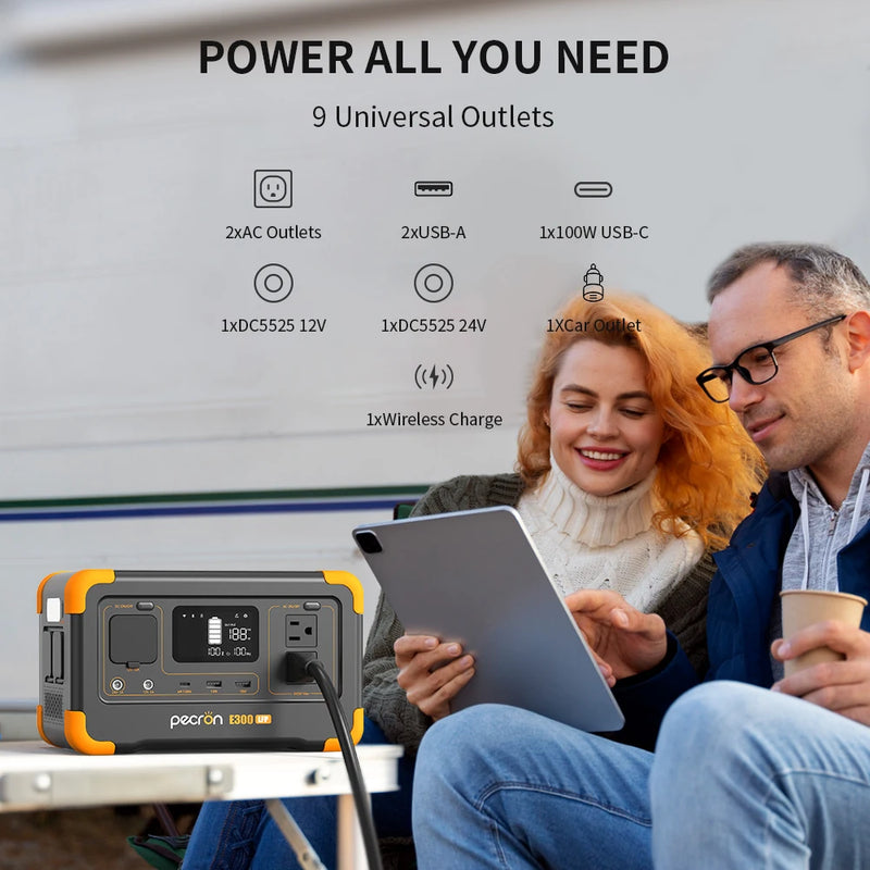 Pecron E300LFP Portable Power Station with 100W Portable Solar Panel(Included) Pure Sine Wave 288Wh 600W Solar Generator Camping