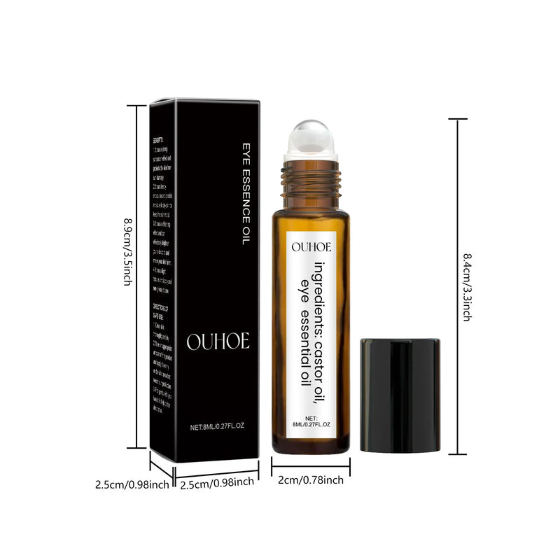 Ouhoe 8ml Castor Oil Anti Dark Circles Eye Serum Roller Moisturize Skin Tighten Remove Eye Bag Puffiness Nourishing Eye Serum