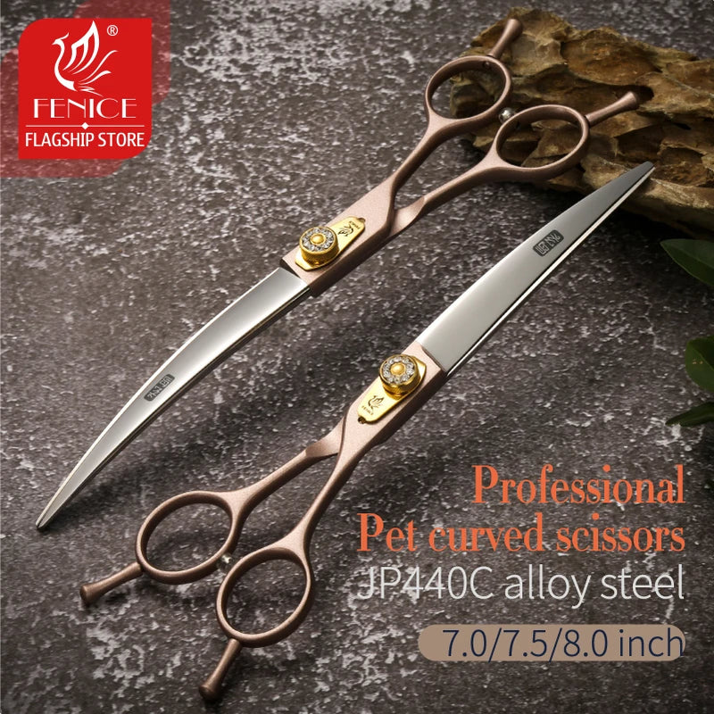 Fenice Professional 7 inch 7.5 inch 8 inch rose gold pet dog small animal grooming hair cut curved scissors