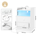 WOLTU Bedside Table with Charging Station USB Sockets Ports Side Table with LED Light Overbed Table Wooden Bedroom Furniture