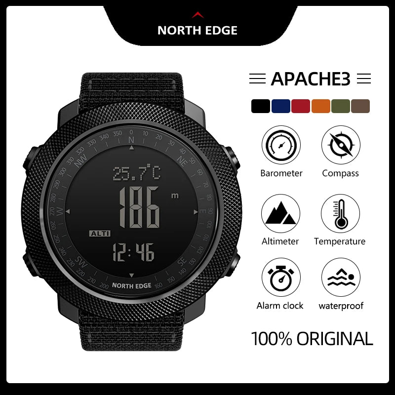 NORTH EDGE APACHE Men's Smart Watch Altimeter Barometer Compass Military Army Smartwatch Swimming Running Clock Waterproof 50m