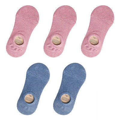 5 Pairs Women Cotton Invisible No show Socks Non-slip Summer Candy Solid Low cut Sock Slipper Fashion Thin Ankle Boat Socks