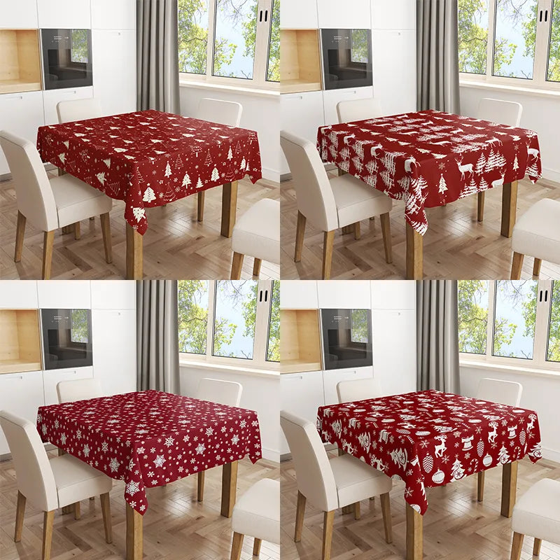 Merry Christmas Vector Knitted Reindeer Black Red Buffalo Check Linen Decorative Tablecloth Dustproof Table Cover Multiple Size