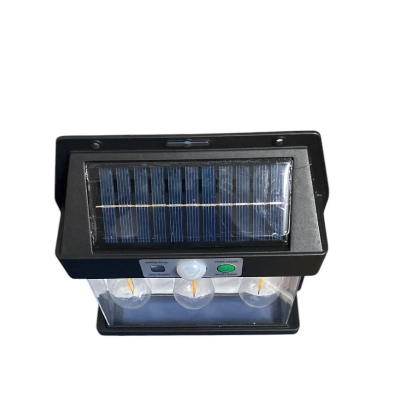 Luminária Solar 3 lampadas com Sensor de Movimento para Parede Externa LED Energia Solar com Filamento Colonial
