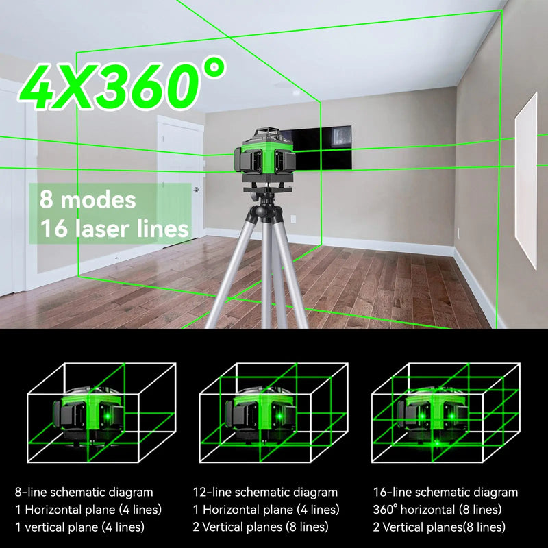 16/12 Lines 4D Laser Level green line SelfLeveling 360 Horizontal And Vertical Super Powerful Laser level green Beam laser level
