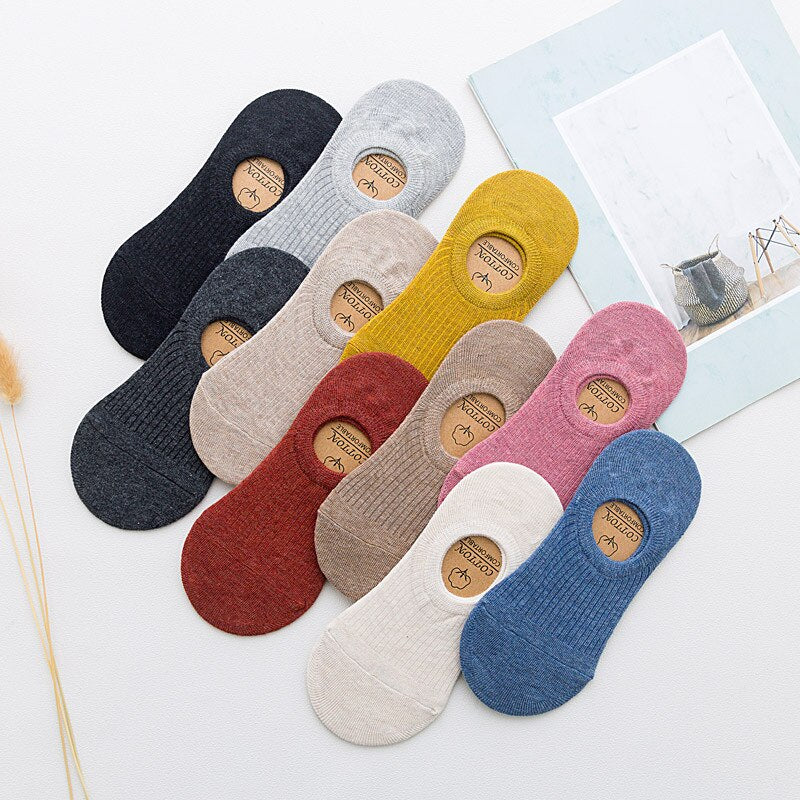 5 Pairs Women Cotton Invisible No show Socks Non-slip Summer Candy Solid Low cut Sock Slipper Fashion Thin Ankle Boat Socks