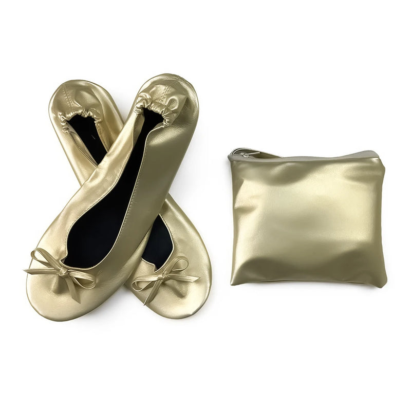 Women's Foldable Portable Ballet Flats Soft Sole Roll Up Slippers Slip OnComfy ancing Flat Shoes for Travel Wedding with Bag