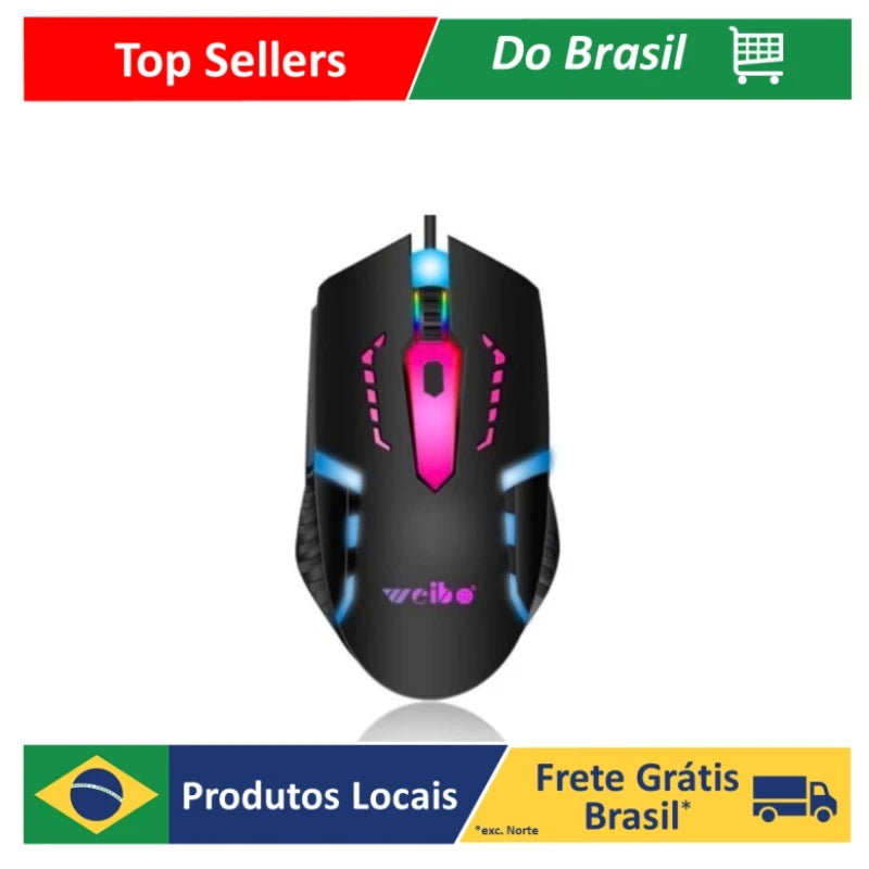 Mouse Com Fio Gamer USB Led RGB DPI-1600-2400-3200