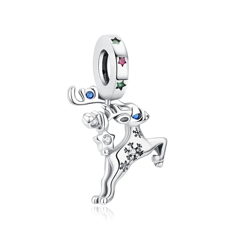 Original 925 Sterling Silver Charms Christmas Santa Reindeer Pendant Beads Fit Pan Brand Bracelets Necklaces Women DIY Jewelry