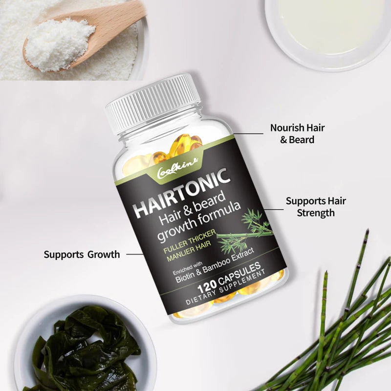 Hair & Beard Growth Supplements - Biotin & Bamboo Extract - for Men’s Beard and Hair Growth, Relieve Hair Loss - 120 Capsules