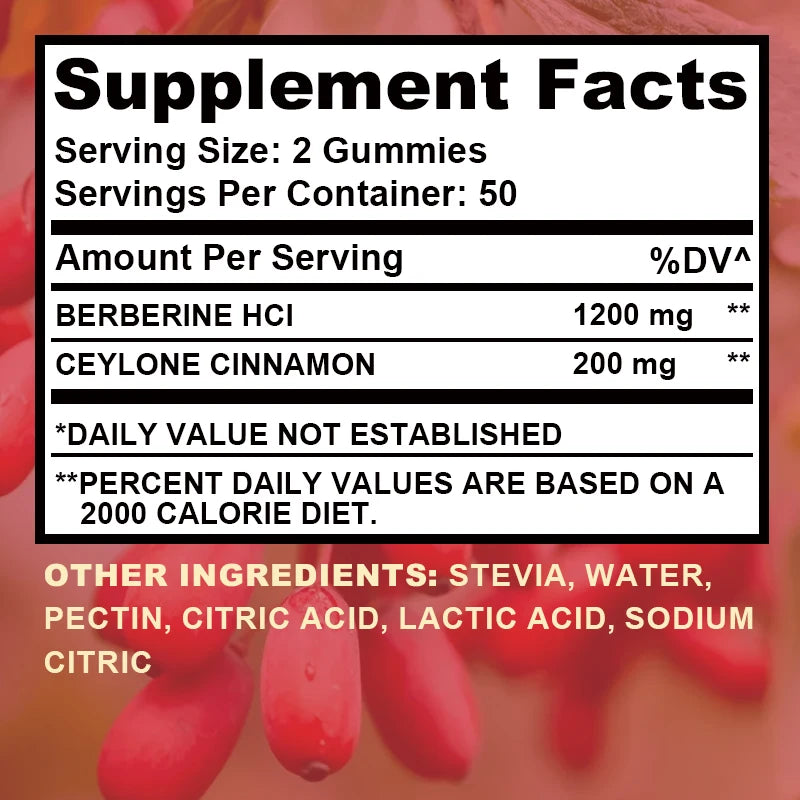 Berberine Gummies - with Ceylon Cinnamon - Immune Support, Metabolism and Gastrointestinal Function - 100 Gummies