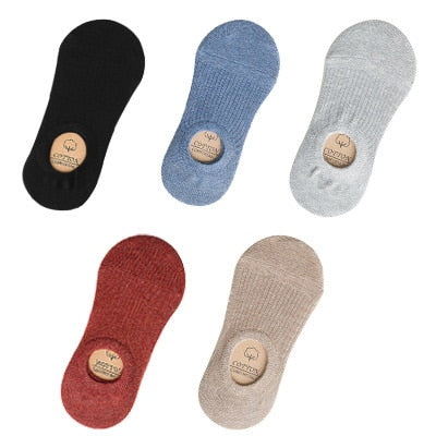 5 Pairs Women Cotton Invisible No show Socks Non-slip Summer Candy Solid Low cut Sock Slipper Fashion Thin Ankle Boat Socks