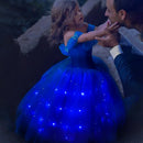 Uporpor Girls Cinderella Princess LED Light Up Dress for Christmas Birthday Party Cosplay Girl Costume Kids Fancy Blue Ball Gown