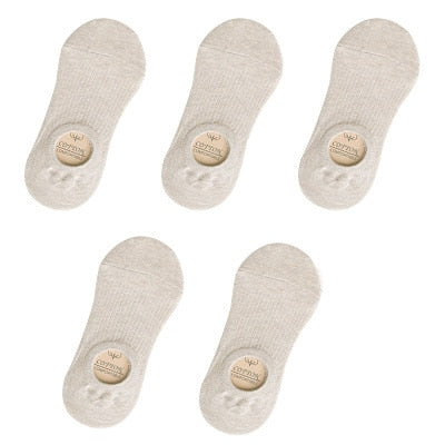 5 Pairs Women Cotton Invisible No show Socks Non-slip Summer Candy Solid Low cut Sock Slipper Fashion Thin Ankle Boat Socks