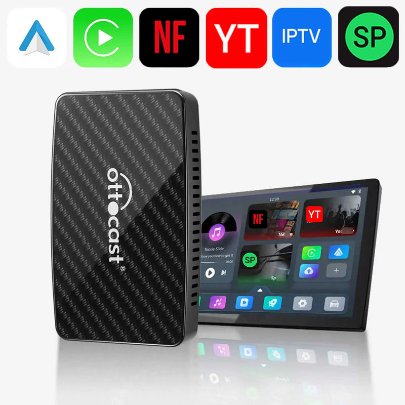 OTTOCAST Play2Video Pro Wired to Wireless CarPlay Android Auto Adapter TV Video AI Box for Youtuber for Netflix Car Accessories