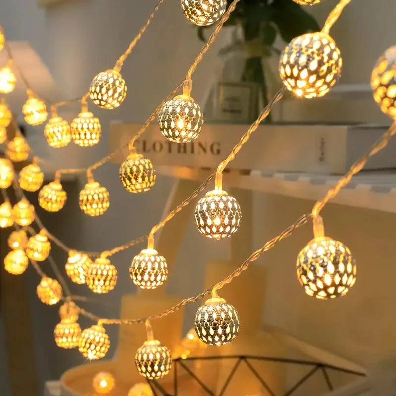 1PC 1.5M/3M/6M Moroccan Ball String Light Battery Box Christmas Decoration Fairy Lights Christmas Tree Hanging Lamp