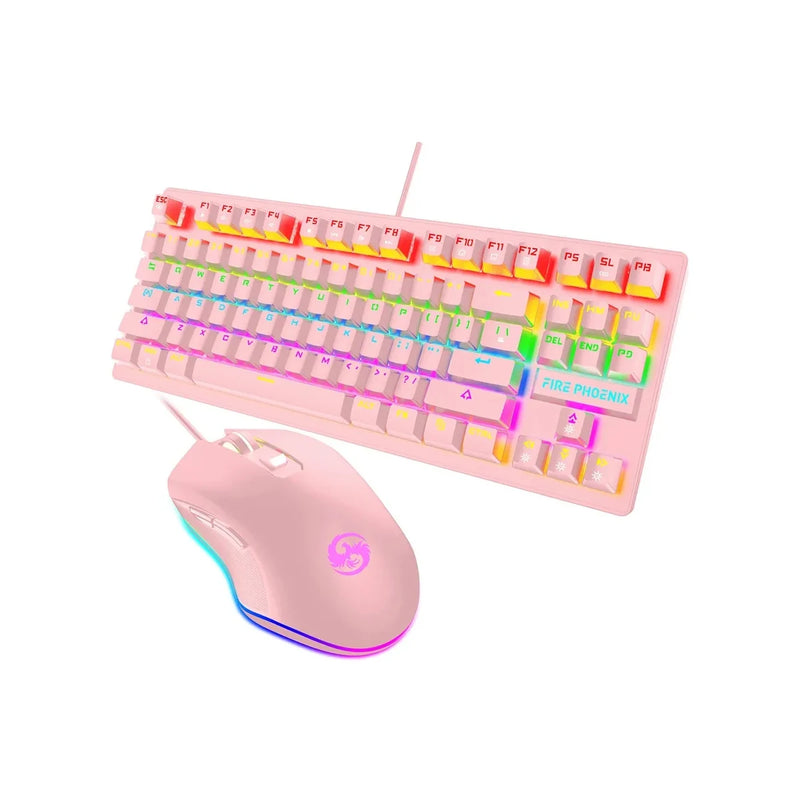 Mechanical Keyboard Kit And Mouse Gamer 3200 Dpi Wired Abnt2 Lighting Led Rgb Switch Blue 60% Pink Be-k1 Luuk Young