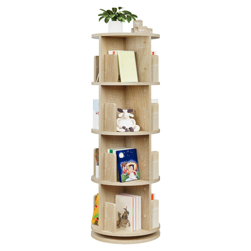 White Rotating Bookcase Storage 4-Tier Book Shelf 16 Compartments for Living Room Office Children's Room Organizer Decoration