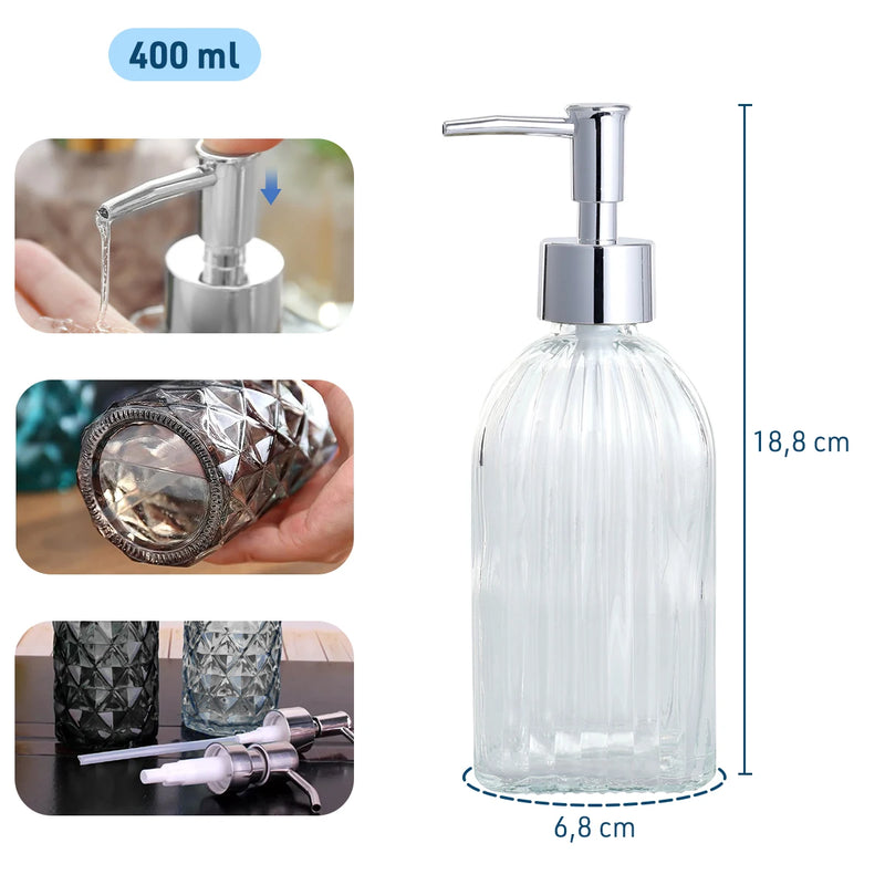 Dispenser De Vidro 400ml Transparente Sabonete Líquido E Álcool Banheiro - Dolce Home