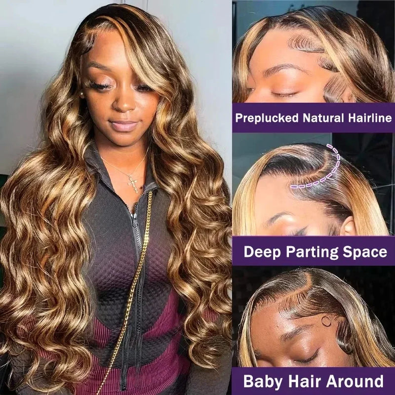 YKB 30 40 Inch13x6 HD Transparent Lace Frontal Wig 427 Highlight Colored Ombre Blonde 13x4 Body Wave Wigs Human Hair For Women